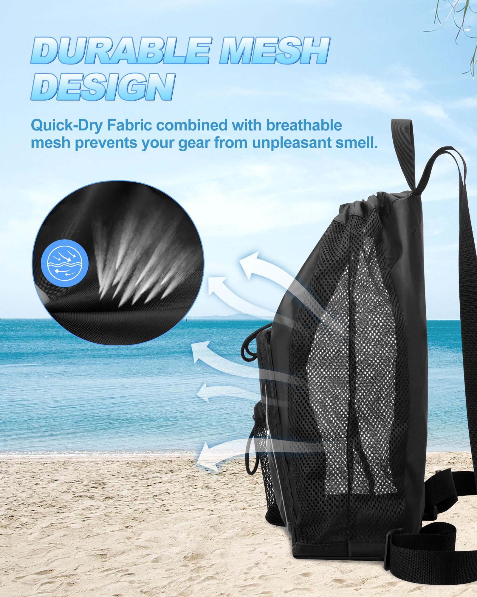 Hoedia Mesh Swim Bag Drawstring Backpack Beach Backpack for Swimming, Pool, Gym, and Workout Gear