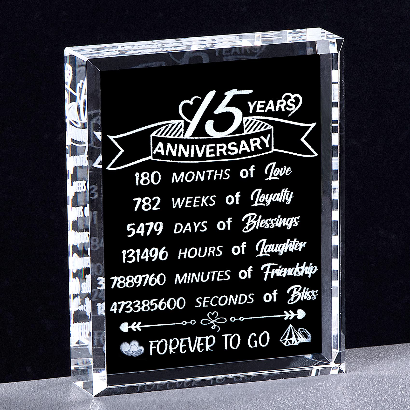 15th Wedding Anniversary Crystal Gifts for Her 15 years Anniversary Keepsake Presents for Women (15 years)