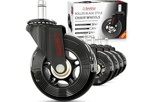 SEDDOX Office Chair Wheels Replacement Set - Soft Desk Chair Casters for Wood Hardwood Floors & Carpet - Heavy Duty & Safe For All Floors Without Chair Mats - Fits 98% Computer Gaming & Office Chairs - Black