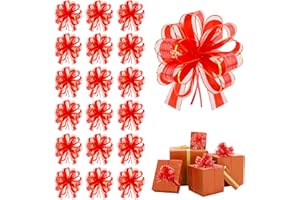 AMCAMI 20 Pieces Large Red Pull Bows for Gift Wrapping Christmas Gift Bows Organza Pull Bow for Xmas Gift Baskets Wine Bottles Decoration Big Red Ribbon Bows for Wedding Party Birthdays Holidays