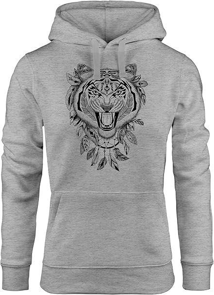 Neverless Hoodie Damen Tiger Boho Zentangle Bohamian Atzec Federn Traumfanger Kapuzen Pullover Amazon De Bekleidung