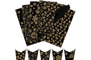 Larcenciel Christmas Tissue Paper, 50 Pcs Metallic Black Gold Tissue Paper for Gift Bags Craft Packaging Cute Gingerbread Snowflake Xmas Gift Wrap Paper for Holiday New Year Winter Party Decor,20x14in