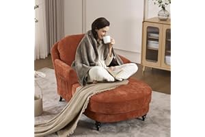 ZX DESIGN Chaise Lounge Chair Indoor, 59.8"Oversized Couch Reading Chairs, Chenille Comfortable Deep Sleeping Single Sofa, Upholstered Modern Couch Sofa Bed for Living Room, Bedroom & Apartment (Orange)