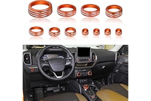 SENSHINE Knob Covers for 2021 2022 2023 2024 Ford Bronco Sport Accessories Aluminum Alloy Air Conditioner, Vent, Headlight Contorl Volume Tune Ring 4WD Knob Gear Shift Switch Button Covers 11Pcs (Orange)