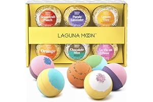 LAGUNAMOON Bath Bombs Gift Set - 6pc XXL Handmade Fizzy Shower Bombs with Essential Oils + Coconut Oil to Moisturize Dry Skin - Relaxing Spa Day for Women, Men, & Kids - Birthday, Anniversary, Bridal