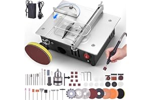 ONEVAN Mini Table Saw for Crafts, Dual Motors & Switches, 7 Levels & Height Adjustable Table Saw with 135PCS Accessories for Men and Women's Cutting, Grinding, Engraving and Drilling
