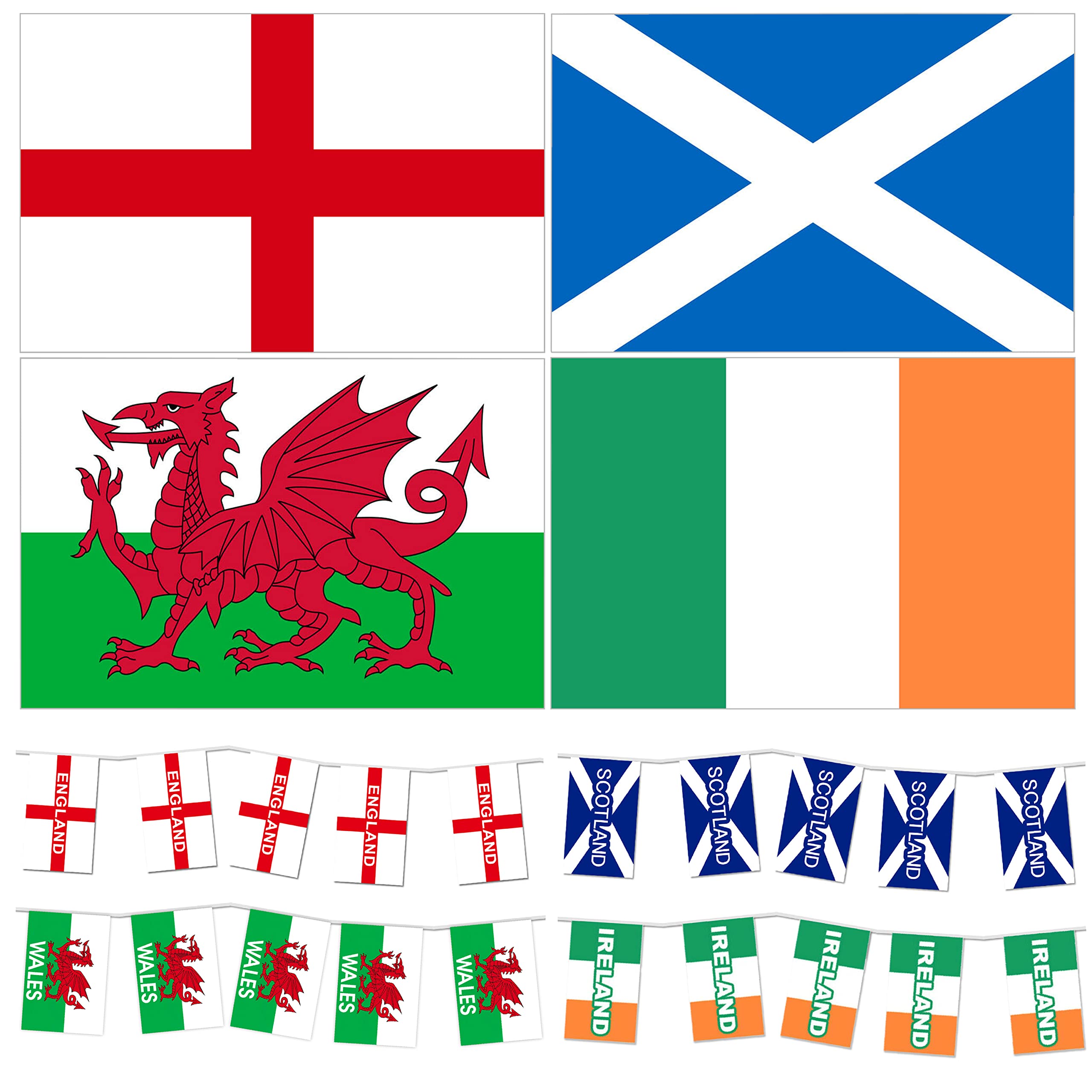 Home Nations Sports Decoration Pack: England/Wales/Scotland/Ireland Flags + Bunting