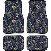 TVMDIZEE Floral Car Floor Mats 4Pcs Vintage Garden Plants with Herbs Wildflowers Butterfly Botanical Design Floor Mats for Cars Custom Front Rear Vehicle Rugs Universal Auto Accessories for Trucks