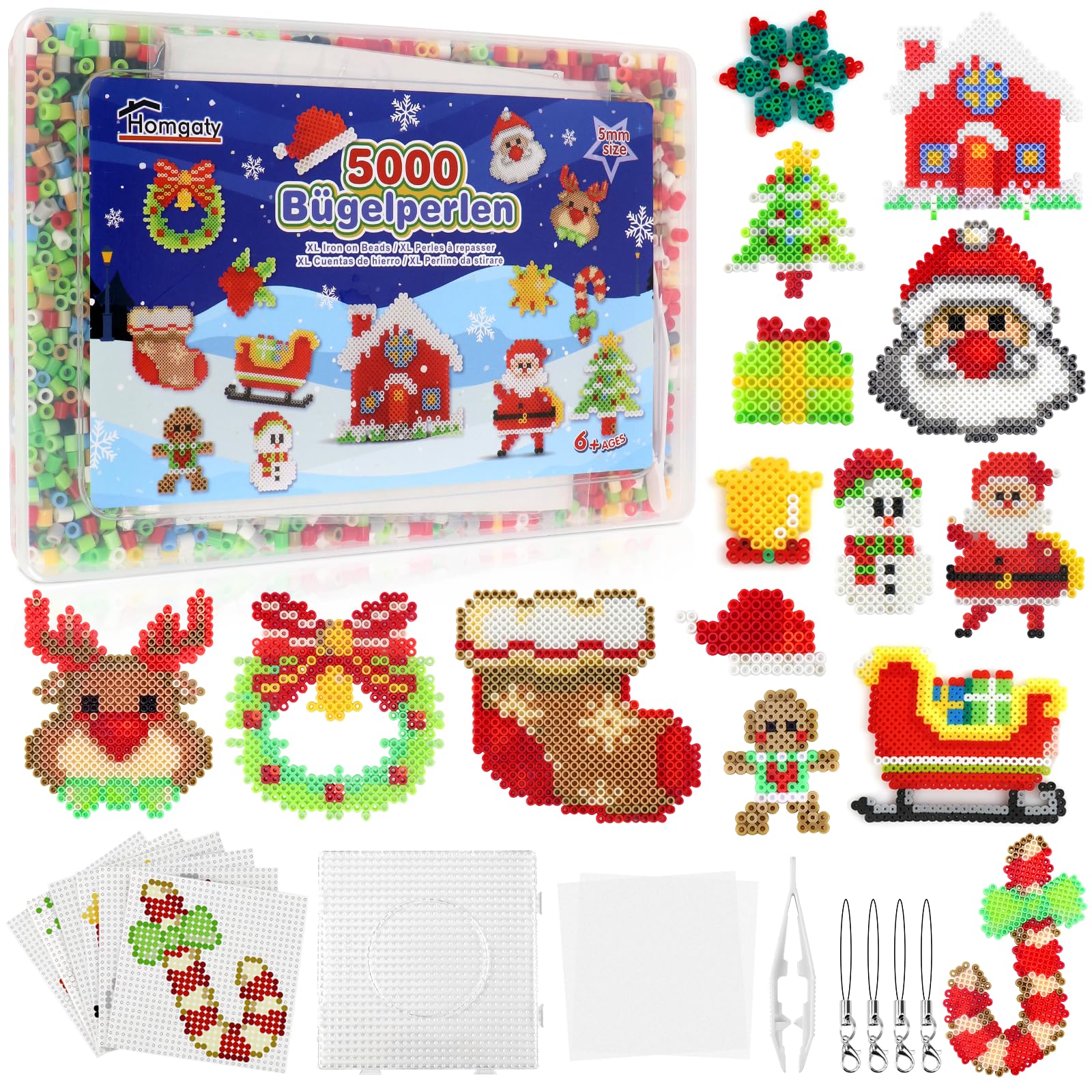 Homgaty Fuse Beads Pegboards, Clear Animal Shape Plastic Beads Template Boards with 18 Pcs Colorful Cards for Christmas Craft Beads