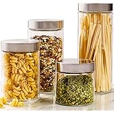 4pc Canister Sets for Kitchen Counter or Bathroom + Labels & Marker, Glass Cookie Jars with Airtight Lids - Food Storage Containers with Lids Airtight for Pantry - Flour, Sugar, Coffee, Cookies, etc.