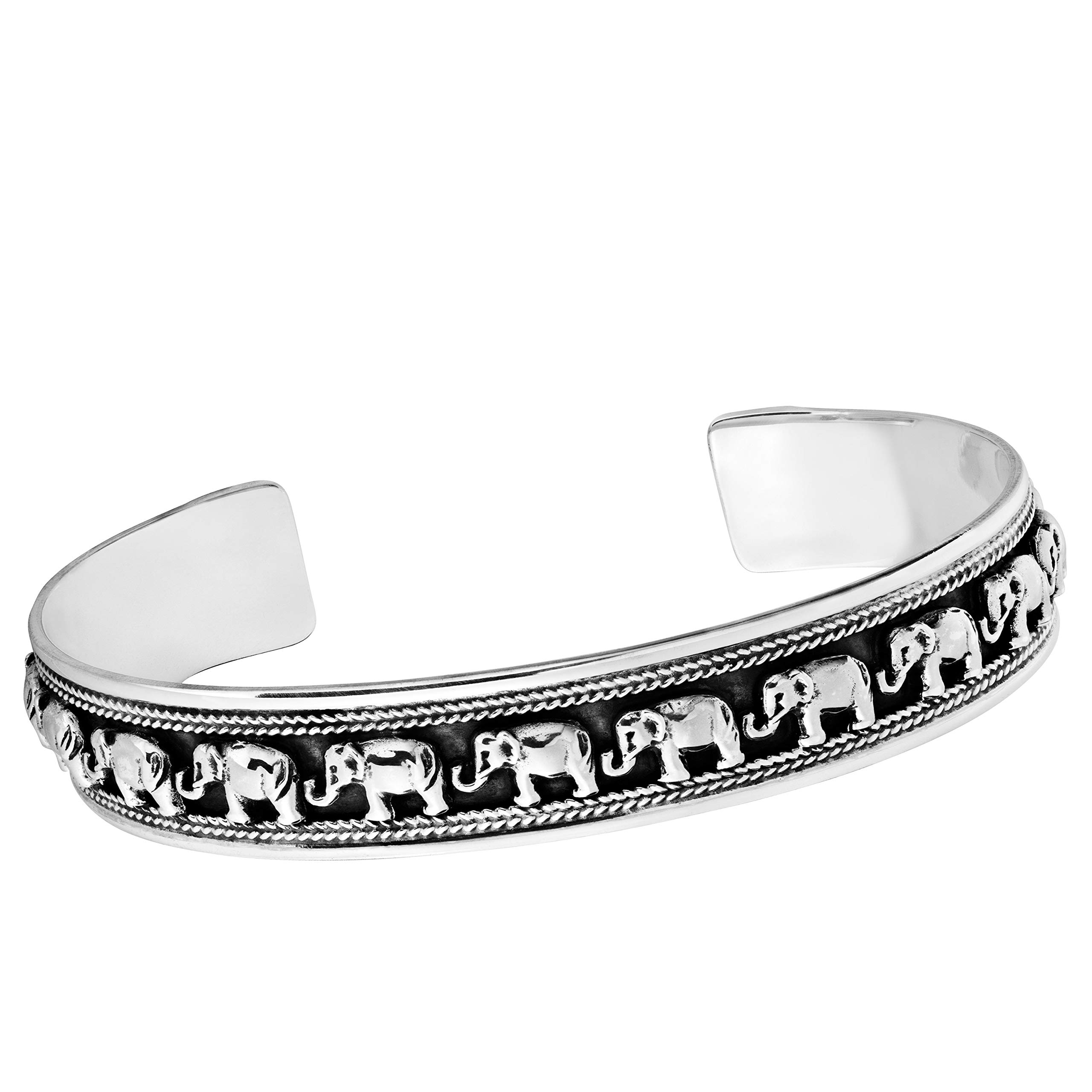 Treasure Bay Unique 925 Sterling Silver Elephant Bangle Bracelet for Women and Men | Women's Silver Bangle Bracelet Adjustable