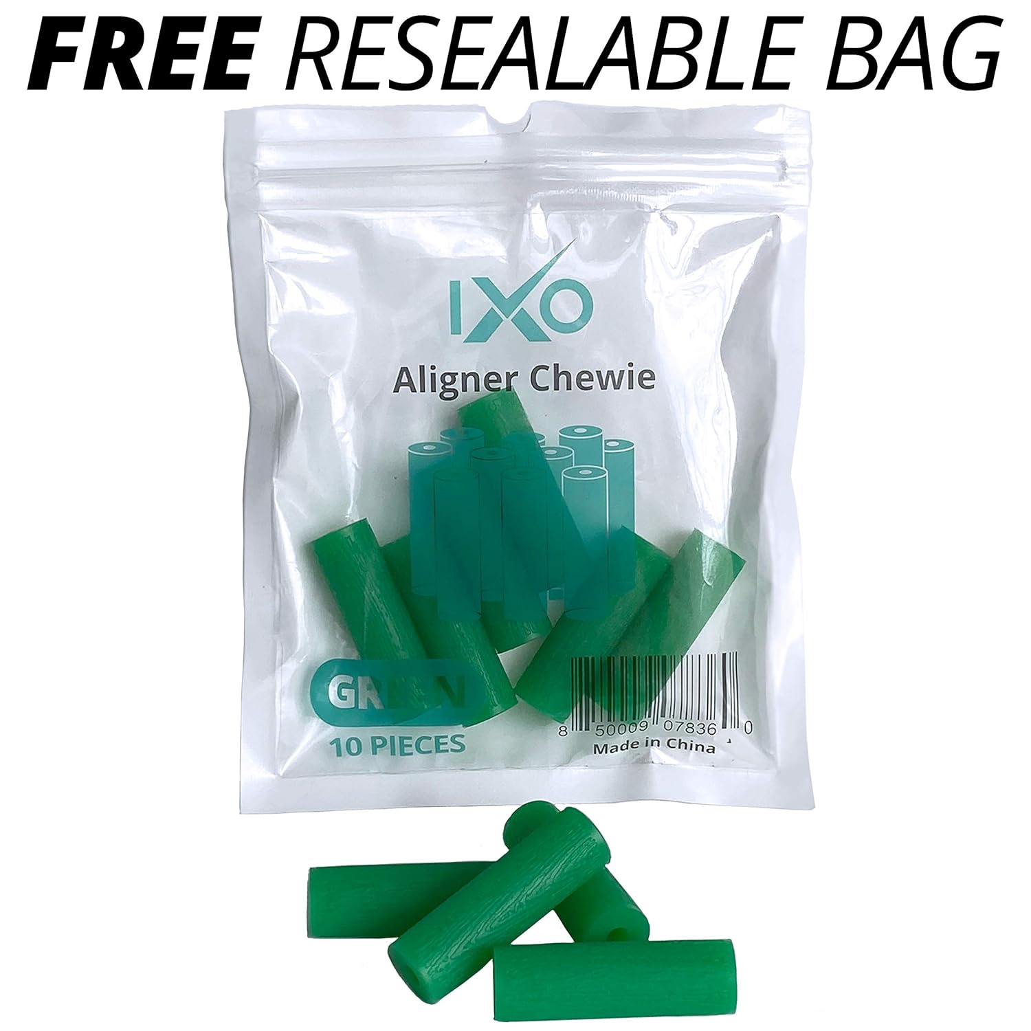 IXO Aligner Seater Chewies for Invisalign Aligners, Mint Scent, Bulk Pack in Resealable Bag (10 PCs) (Green) : Beauty