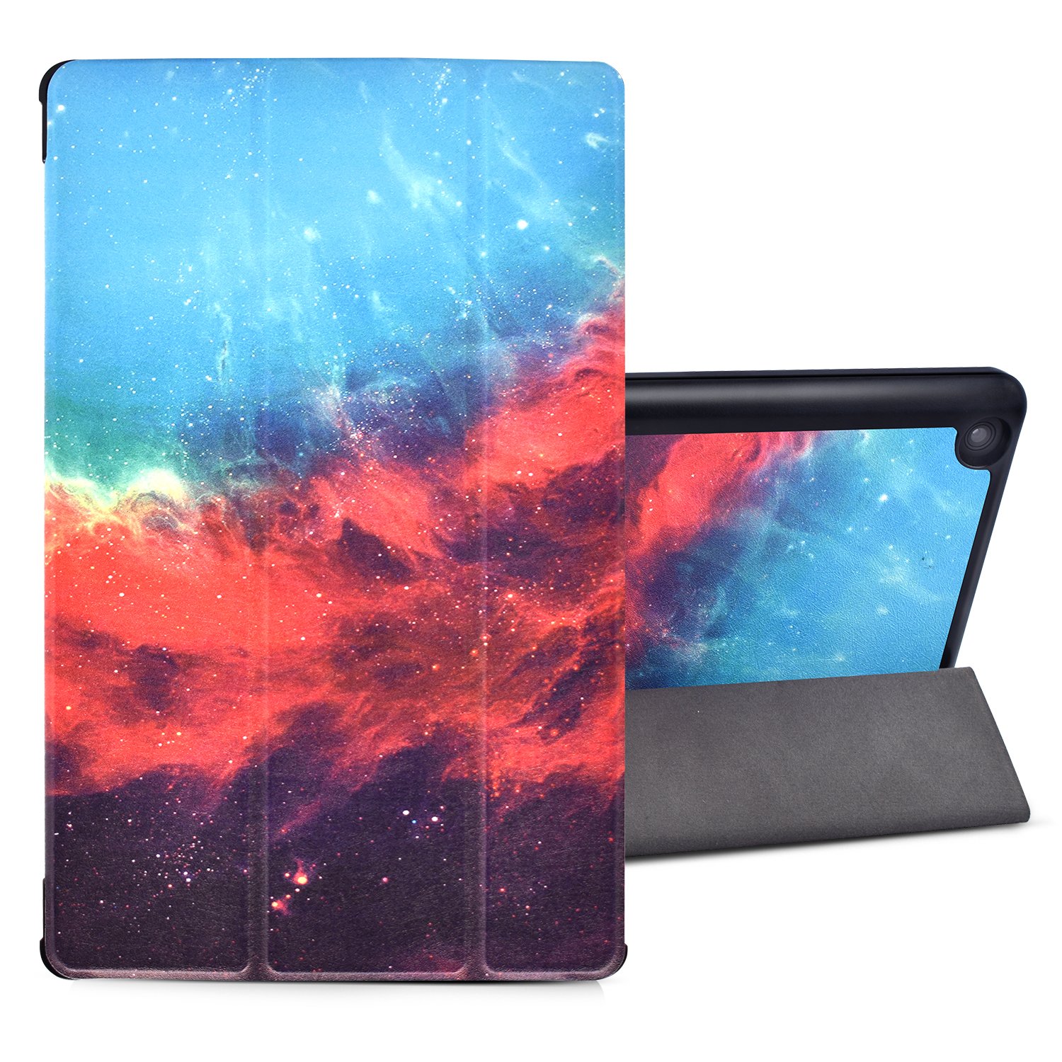 Kindle Fire 7 case, Dopup Slim Leather Smart Case Cover with Auto Wake/Sleep for Amazon Kindle Fire 7 Tablet, Stand Protector Folio Case (Galaxy)
