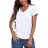 PrettyGuide Womens Cotton Short Sleeve Tops V Neck T Shirts Loose Fit Soft Basic Tees Trendy Casual Summer Tops