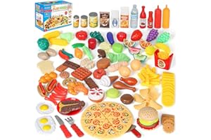 Shimfun 130pc Play Food Set for Kids & Toddlers Kitchen Toy Playset. Pretend Play Fake Toy Food, Play Kitchen Accessories Food Toys, Detail for Fun & Education Kitchen Toys. Best Gift Choice