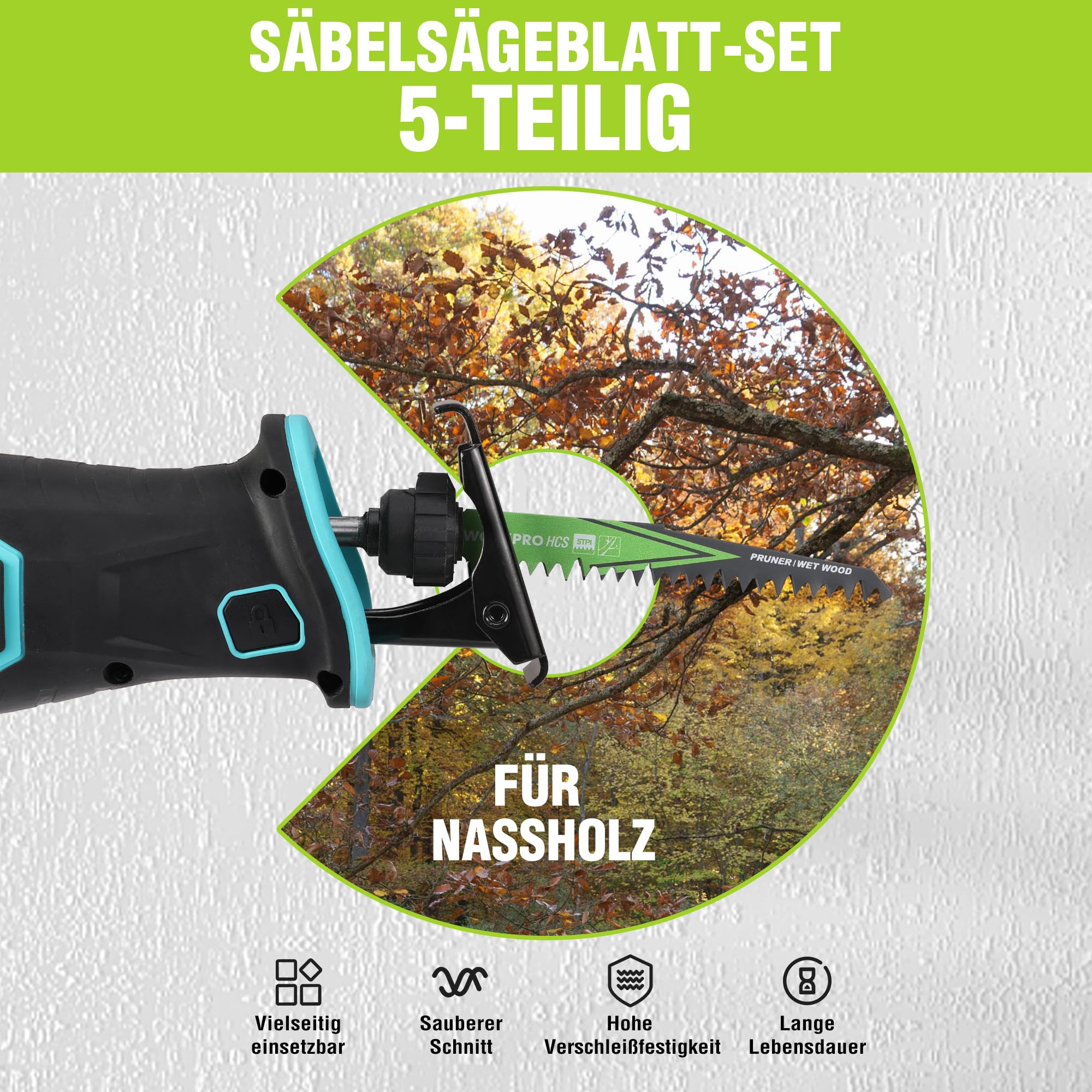WORKPRO Säbelsägeblätter Set 5-teilig, Sägeblatt 152mm 5TPI aus HCS, zum Schneiden vom Zweigen, Kompatibel mit gängigen Säbelsägen 5