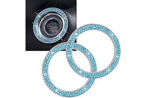 ToBeQueen Push to Start Button Ring Emblem Sticker 2Pcs Diamond Car Ring Stickers Rhinestone Car Accessories Interior for Women,Cute Car Decals Ignition Ring Blue