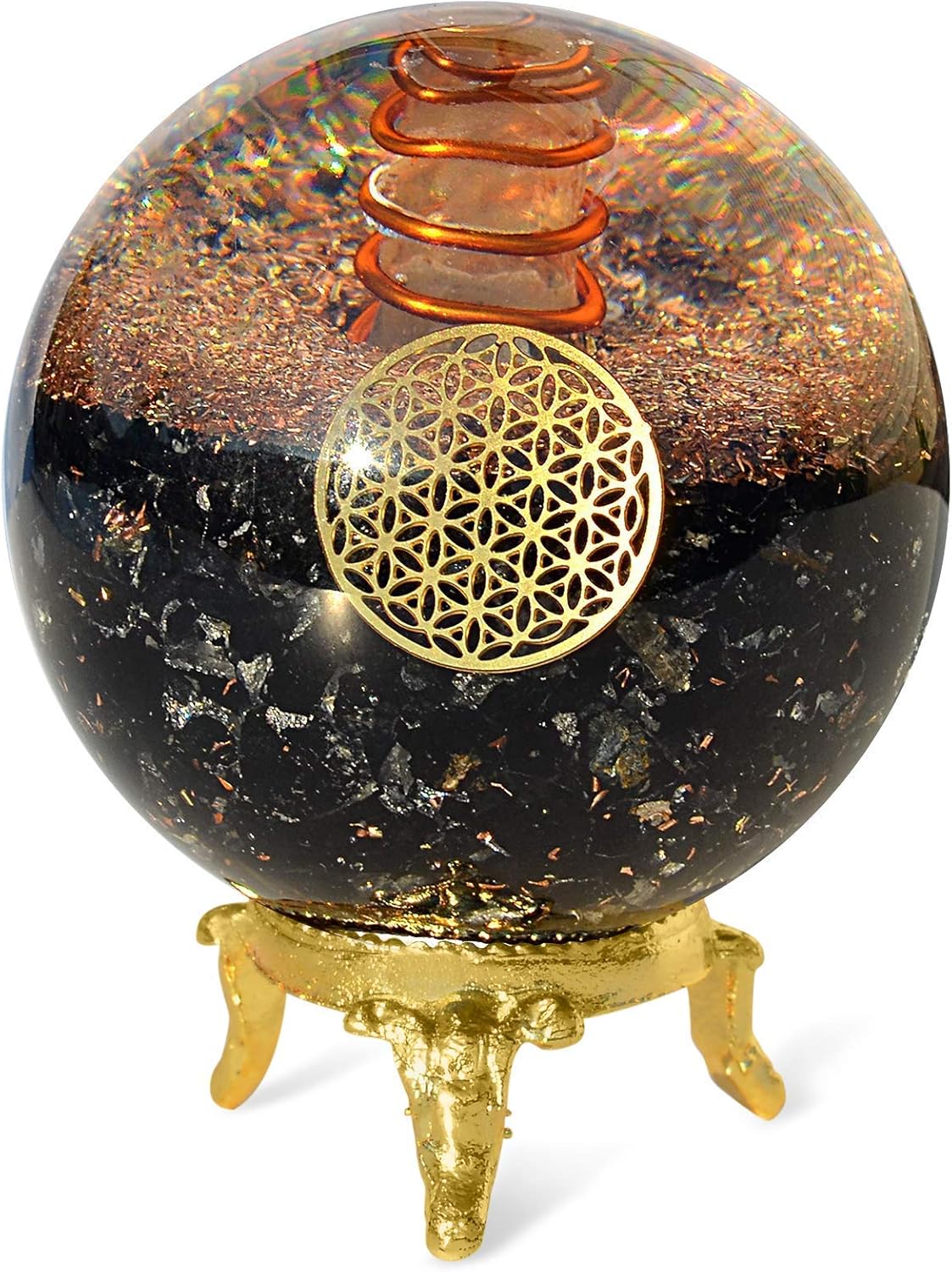 Mixed Media - Orgonite Crystal Black Tourmaline Crystal Ball with Stand for Energy Purification and E-Energy Protection – Channels Positive Vibrations for Healing Connection between Body, Mind and Spirit