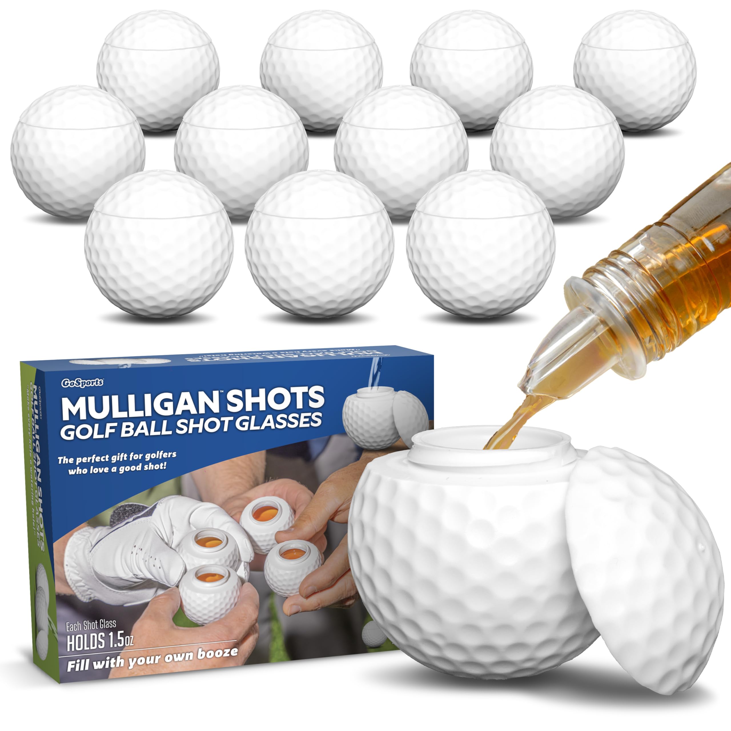 GoSports Mulligan Shots Golf Ball Shot Glasses with Lids - 12 Pack - Funny Golf Gifts for Men