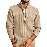PJ PAUL JONES Men's Full Zipper Cardigan Casual Stand Collar Cardigan Sweater Ribbed Knit Long Sleeve Sweater