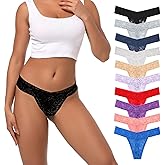 MINFOYUN Cotton Lace Thongs for Women Seamless Sexy Low Rise Underwear No Show T-Back Panties Comfort Tanga pack 10 XS-4XL