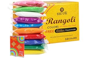 CRAFTSMAN SATVIK - Pack of 10 - Shades Rangoli Color Powder Pouch Set with Glitter | Decorative Stone Powder for Art & Home Décor | Easy to Store | No Gulal | Festival Floor Art Kit