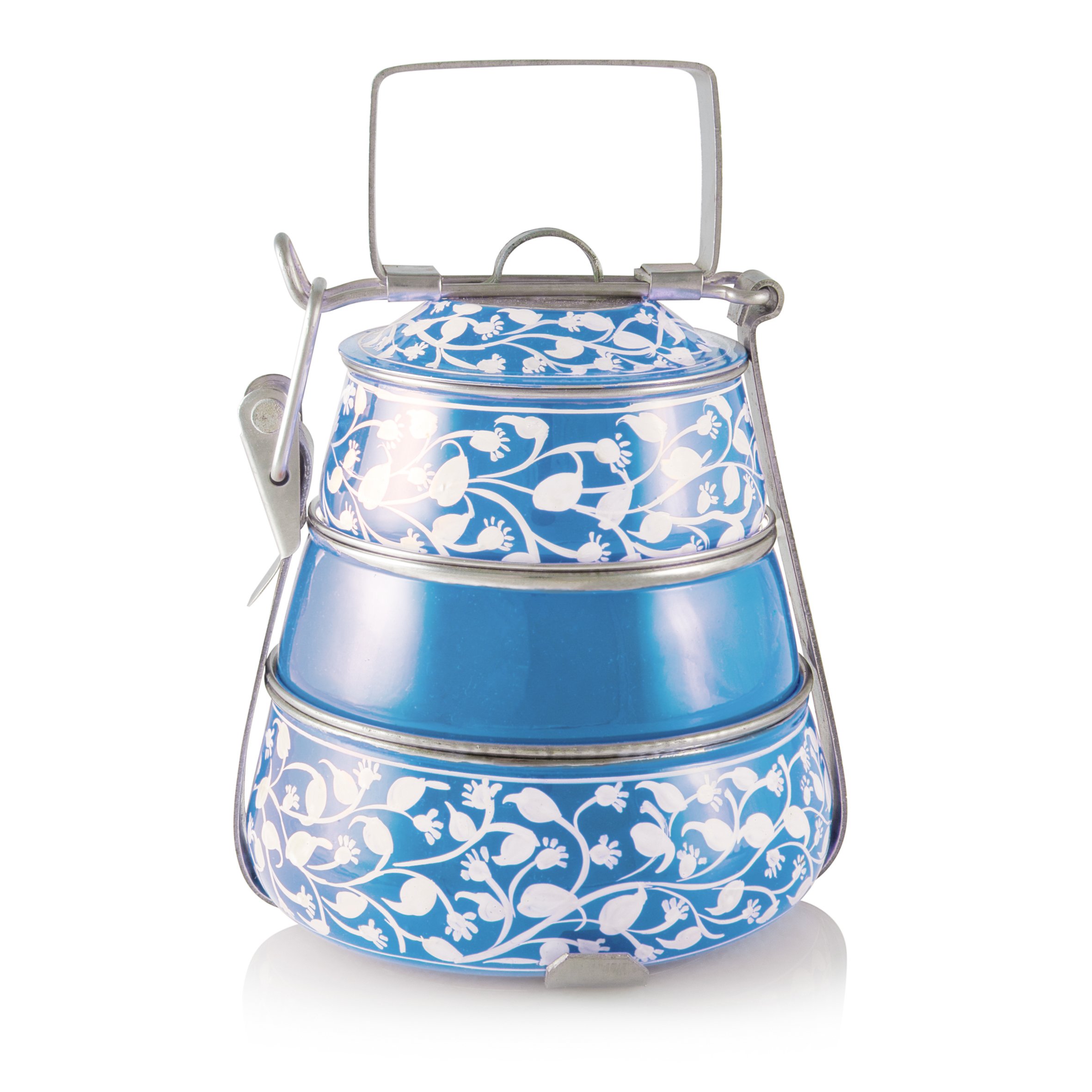 3 Tier Pyramid Blue Handpainted Tiffin