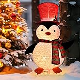 Lighted Penguin Outdoor Christmas Decorations - 28 inch Light up Penguin with LED Lights, Pre-lit Penguin with Top Hat Holiday Ornaments Yard Decor for Home, Lawn and Front Yard