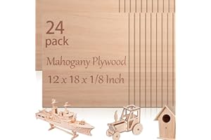 VEMKYRIO 24 Pcs Mahogany Plywood Sheets,12 x 18 x 1/8 Inch - 3mm Thick Mahogany Unfinished Wood for Crafts Laser Cutting & Engraving, School DIY Projects, Painting, Fretwork, CNC Cutting, and Wood Burning