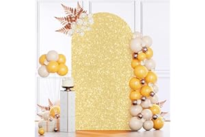 MODFUNS Gold Arch Cover Payette Sequin Arch Cover 6.6ft Spandex Arch Cover 2-Sided Use Arch Stand Cover Vintage Metallic Cover for Arch Stand Fitted Arch Covers for Wedding Reception Party Decor