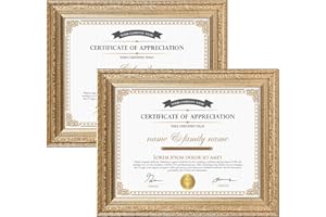 Edenseelake 8.5 x 11 Picture Frames Set of 2, Vintage Gold 8.5 x 11 Diploma Certificate Frame for Tabletop or Wall Display