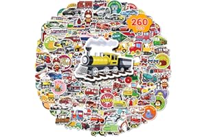 WOHOHOHO 260Pcs Cute Water Bottles Stickers, Waterproof Vinyl Police Car Bike Train Plane Stickers Laptop Decals, Funny Vehic