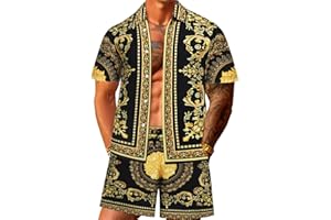 JoZorro Men Hawaiian Shirt Sets Casual Button Down Shirts 2 Piece Luxury Summer Beach Outfits