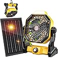 10400mAh Solar Fan with LED Lantern, Camping Fan with Solar Panel, 7W Rechargeable Solar Powered Fan for Outside, Quiet Battery Operated Tent Fan for Picnic, Barbecue, Fishing, Travel