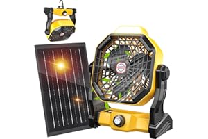 JINLICTE 10400mAh Solar fan, Camping Fan with Solar Panel, 7W Rechargeable Solar Powered Fan for Outside, LED Lantern, Stepless Speed and Quiet Battery Operated Tent Fan for Picnic, Barbecue, Fishing, Travel