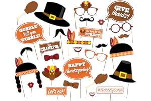 Soochat Thanksgiving Photo Booth Props 29Pcs DIY Kits Fall Party hoto Booth Props, Happy Thanksgiving Party Decorations Favor
