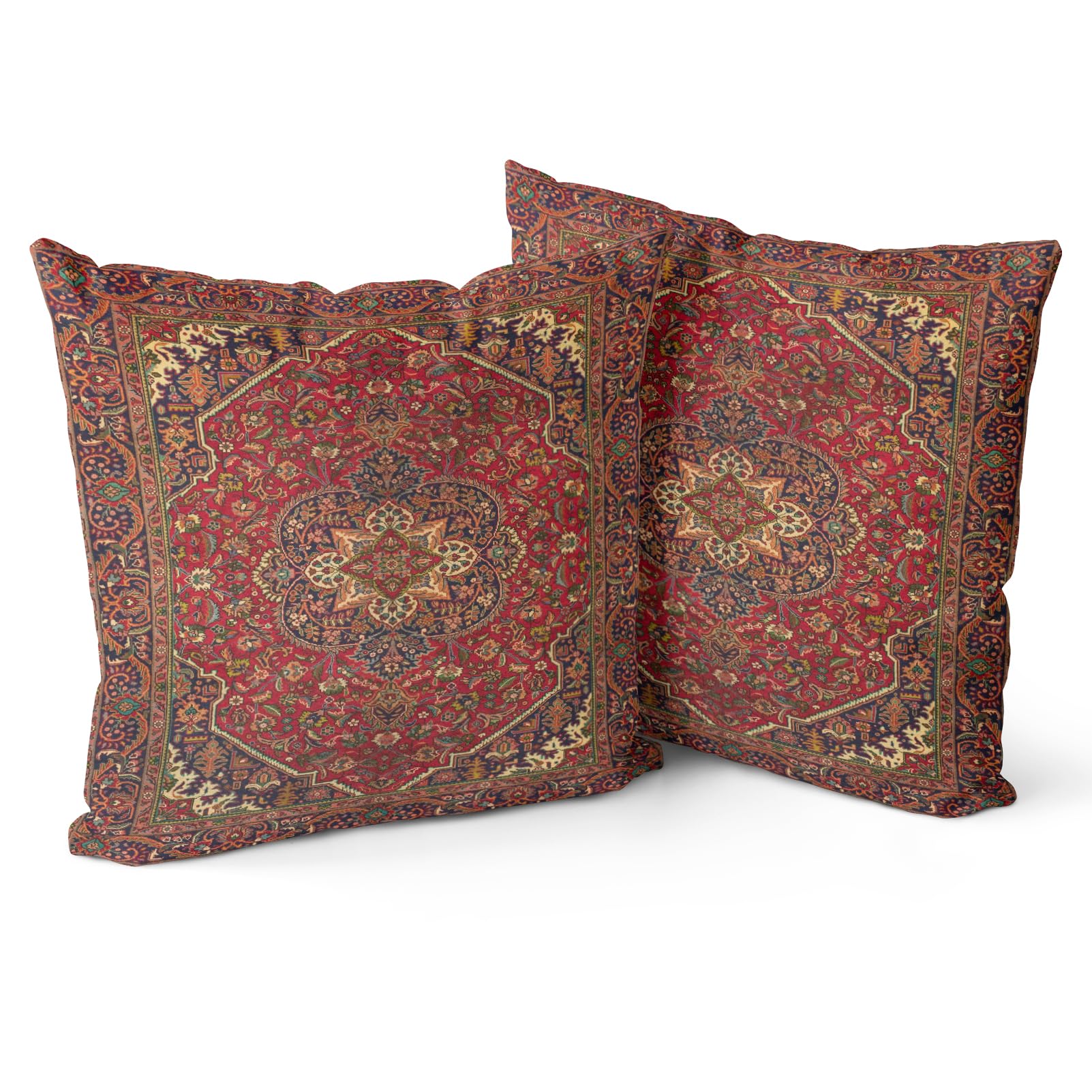 Snylcce Boho Throw Pillow Covers Set of 2 Maroon Antique & Vintage Design, Double-Sided Pattern - 45x45 cm Soft Cushion Covers for Garden Couch, Sofa, Bed - Decorative 18x18 Inch Pillowcases
