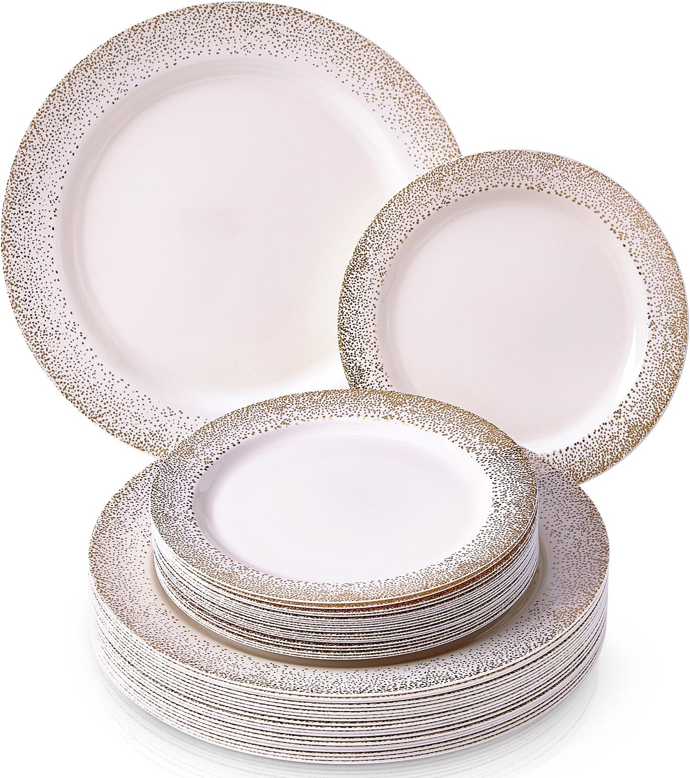 Silver Spoons 40 PC Disposable Dinnerware Set Ocean Mist Collection, 120 Servings, Ivory/Gold