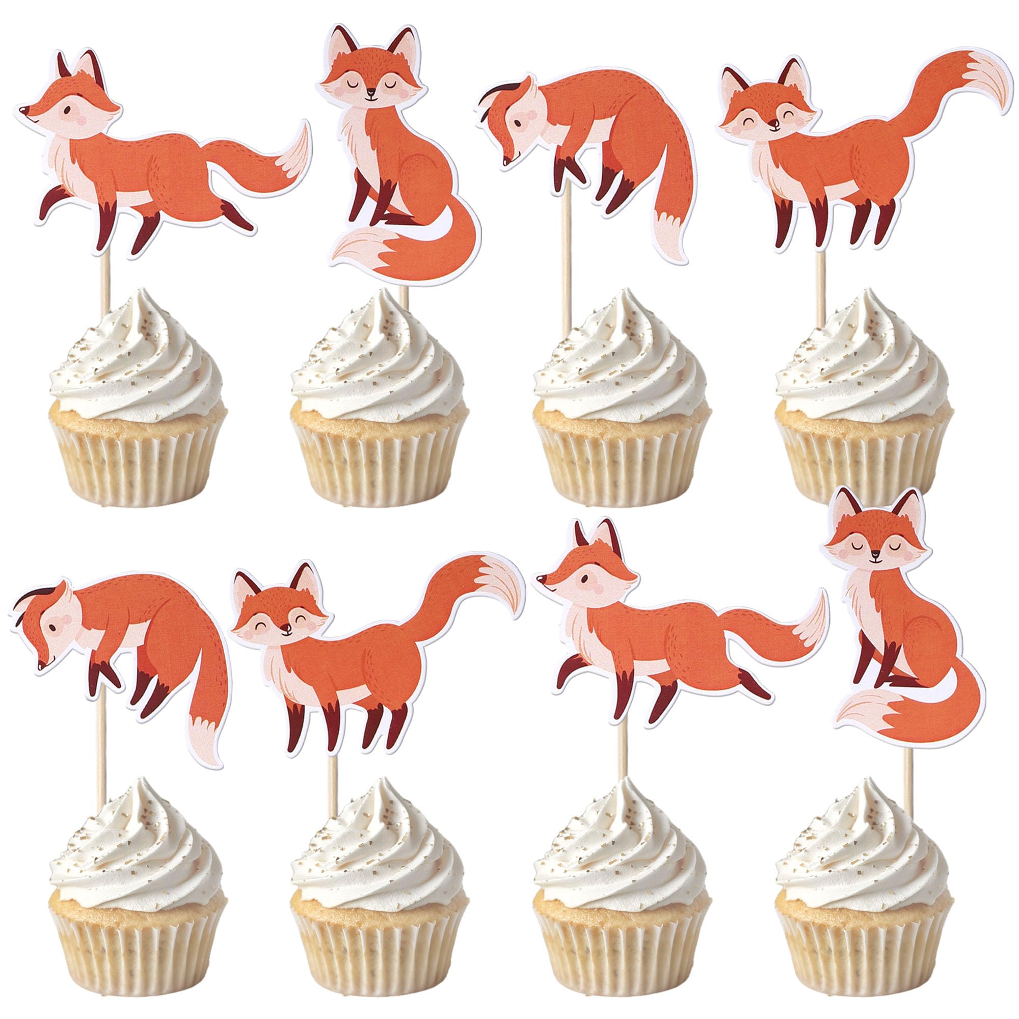 SYKYCTCY 36 Pack Fox Cupcake Toppers Woodland Animal Cupcake Picks Animal Baby Shower Cupcake Decorations for Woodland Animal Themed Baby Shower Birthday Party Supplies