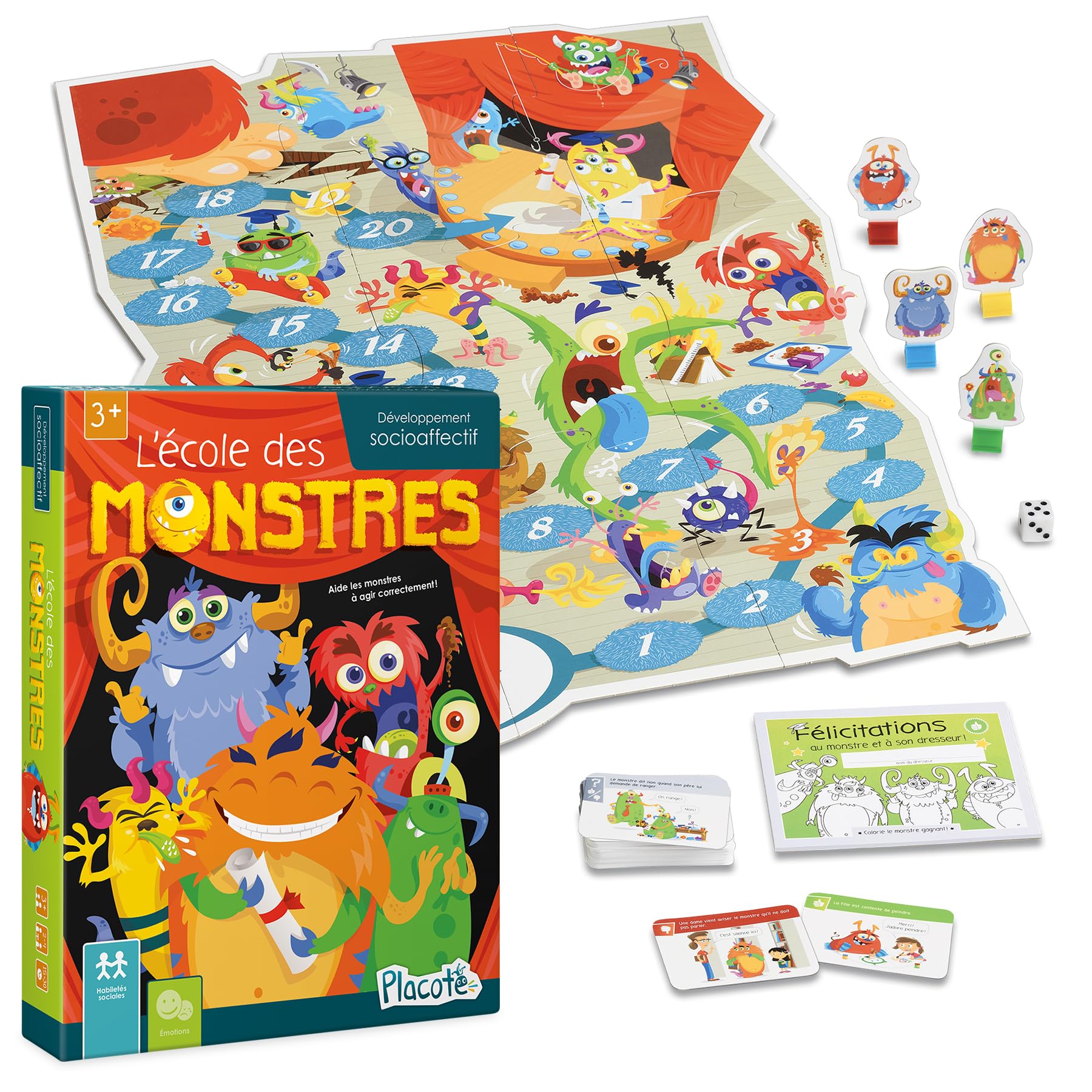 Placote - Games PLA21: Monster School Game - Card Game - 3+ - 4 Players - 15-30 Min - Educational