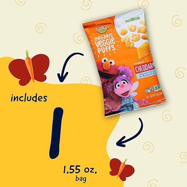 EARTH’S BEST ORGANIC VEGGIE PUFFS FOR TODDLERS 2 YEARS OLD AND UP, CHEDDAR FLAVOR, 1.55 OUNCE BAG