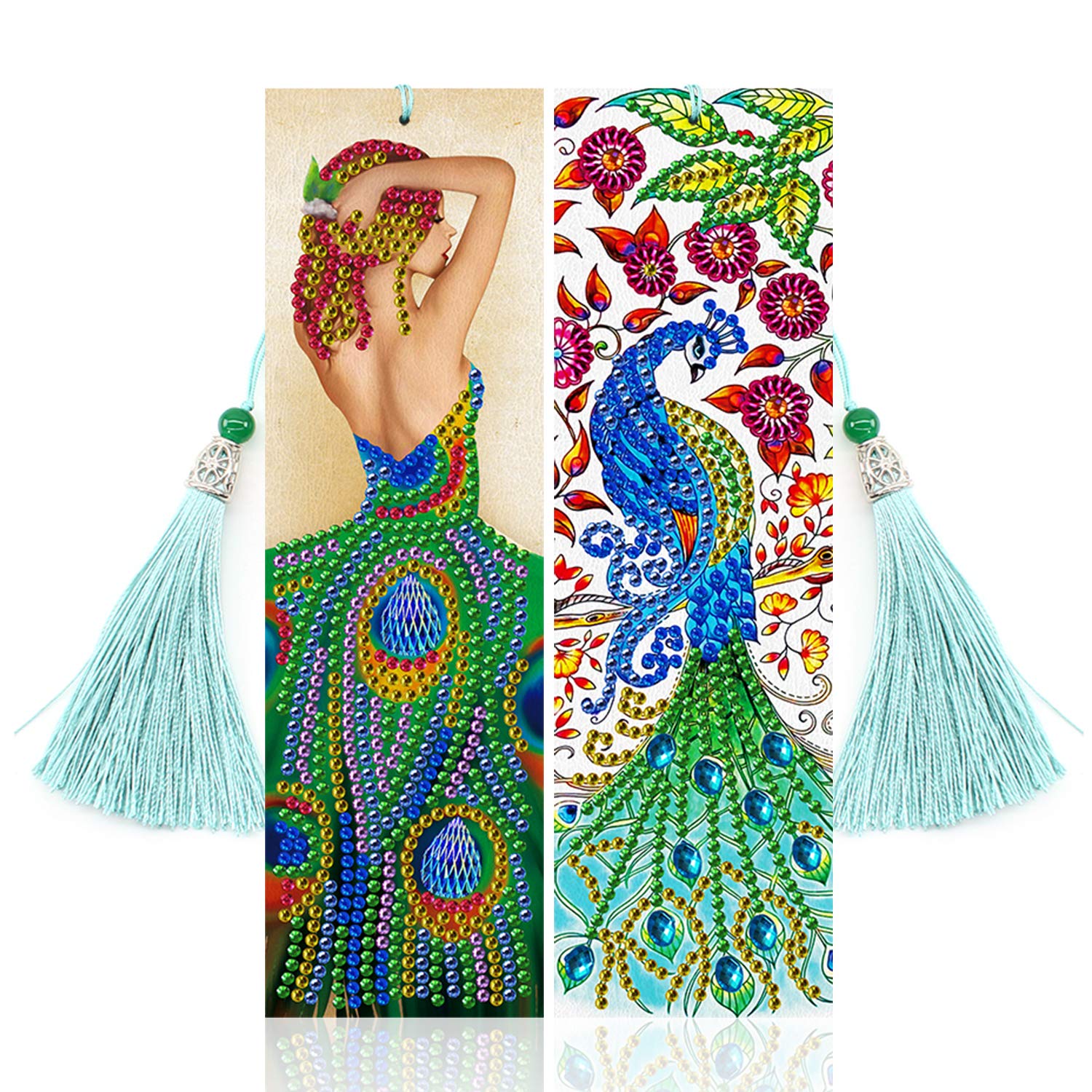 VETPW DIY 5D Diamond Art Painting Leather Bookmarks, 2 Pcs, Special Shaped Resin Drill, Tassel, for Adults Beginners, Birthday Graduation Gift, Wall Decor, Reading Partner