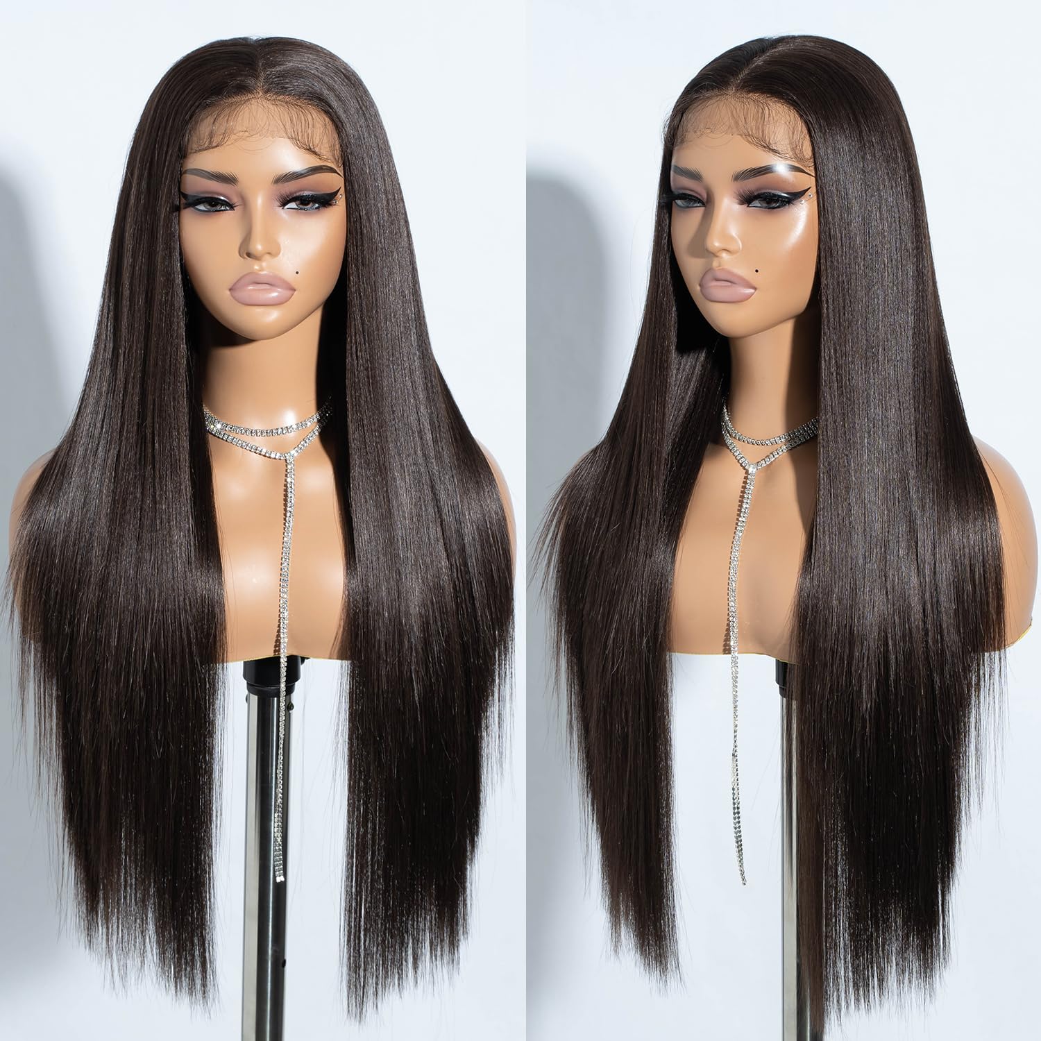 Joedir 13x4 Straight Lace Frontal Wigs - Dark Brown Glueless Lace Wigs for Women with Synthetic Light Yaki Straight Hair, Pre-Plucked with Baby Hair, Free Parting, 30 Inch