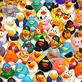 WQTHE 60 Pack Rubber Duck for Jeeps Ducking - 2.3 Inch Bulk Floater Duck for Kids - Baby Bath Toy Assortment - Party Favors, Birthdays, Bath Time, and More (50 Varieties)