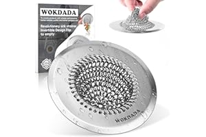 Wokdada Revolutionary Kitchen Sink Drain Strainer/Patented Reversible Chain Mesh, Effortless Cleaning & Debris Catcher, Large Capacity, No Clog, 304 Stainless Steel & Rust-Proof/Handmade