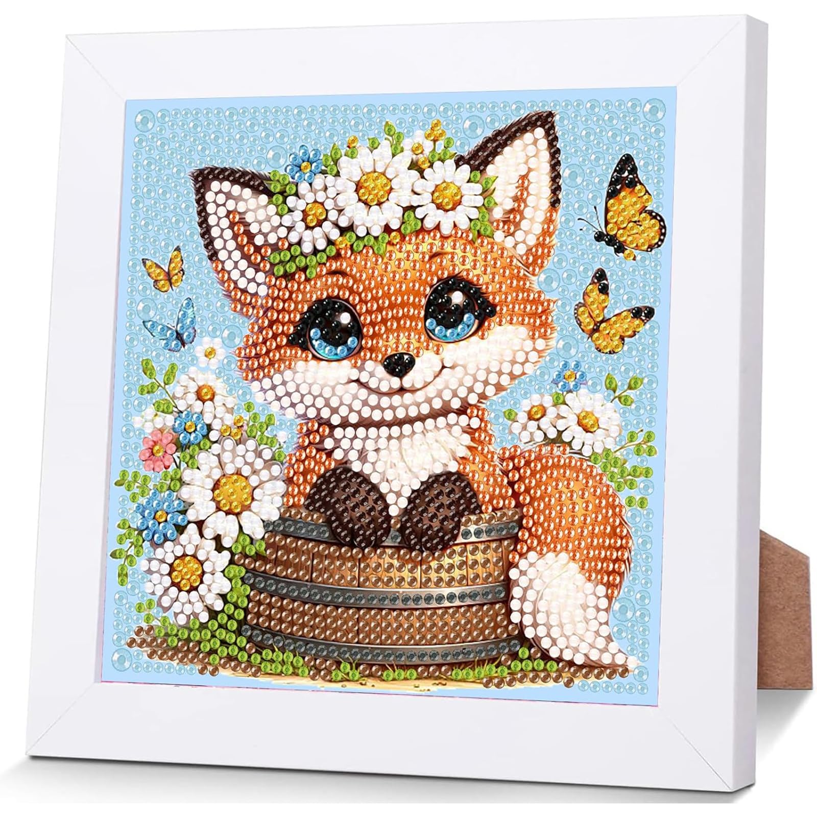Viart Fox Diamond Art for Kids with Frame-Fox Diamond Painting for Kids, Animal Small Diamond Art Kits, Easy DIY Crystal Mosaic Kits for Children Girls Boys Gifts (7x7inch)