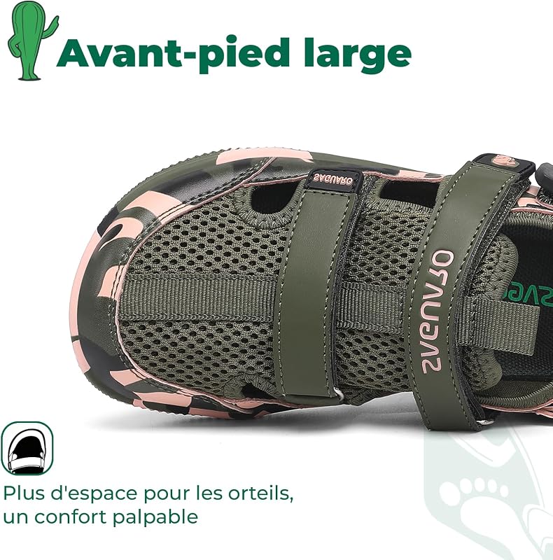 Sandales Garçon D’Été à Bout Fermé Sandales Barefoot Décontractées pour Parc, Camping, Maternelle & Plage, Vert Militaire 35