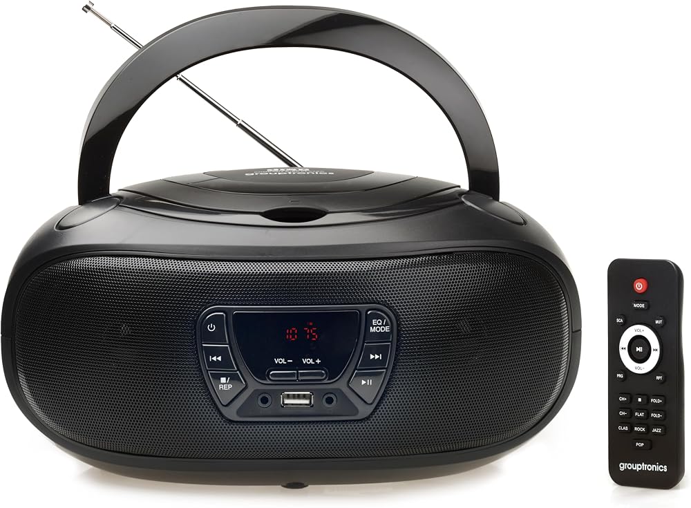Grouptronics GTCDR-501 Small Portable CD Player with Speakers FM USB AUX