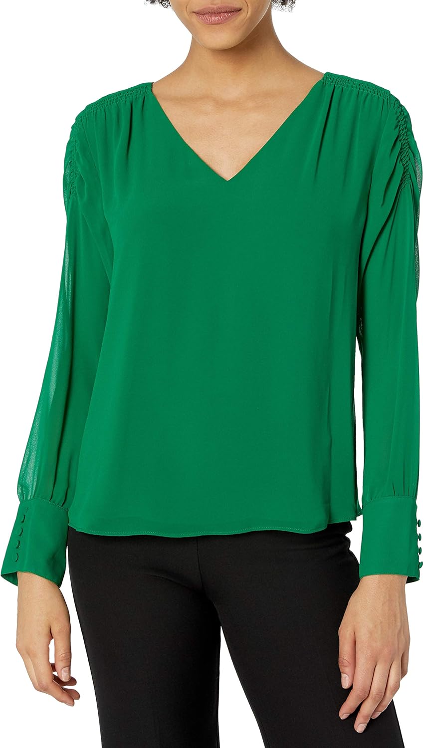 vince camuto smocked neck blouse