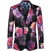 MOGU Mens Blazer Fashion Floral Casual Sports Coat Slim Fit Suit Jacket